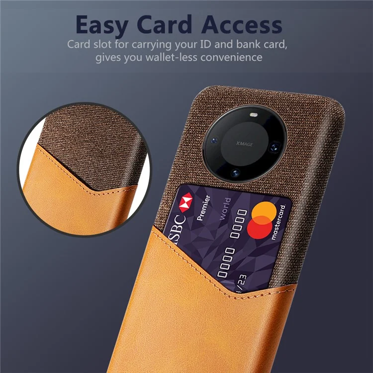 For Huawei Mate 60 Card Holder Phone Case Cloth Texture PU Leather+PC Back Cover - Orange