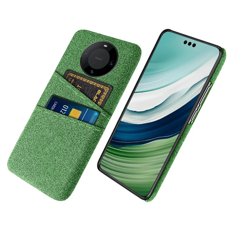 For Huawei Mate 60 Pro Hard PC Coated Cloth Phone Case Shockproof Cover with Dual Card Holder - Green