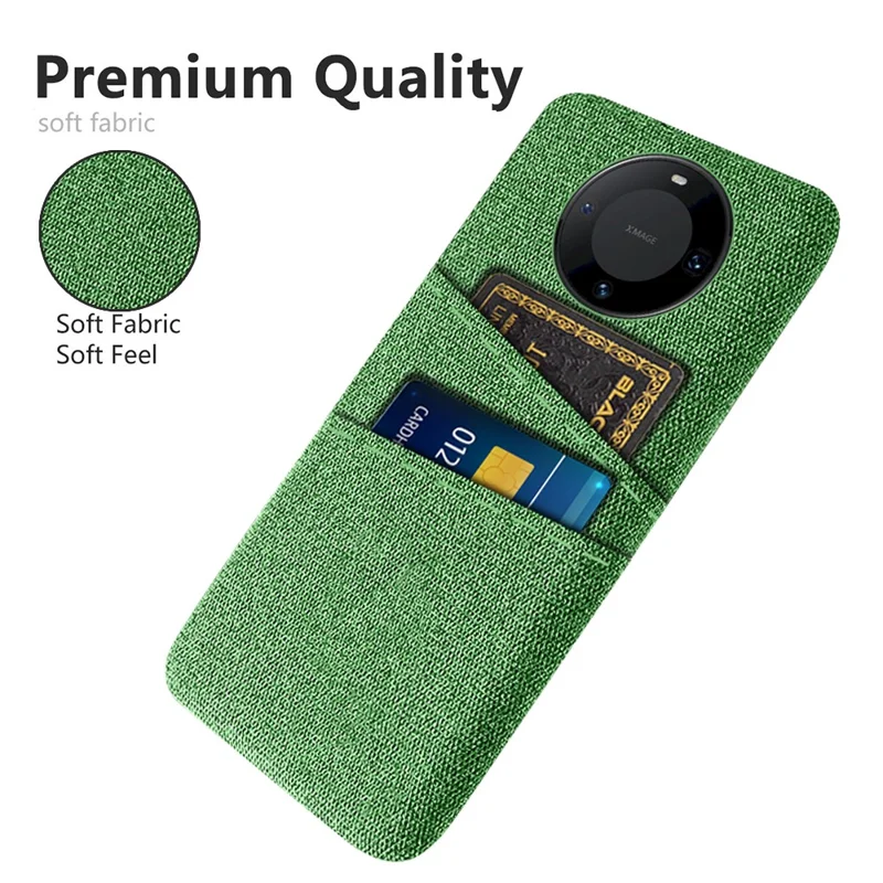 For Huawei Mate 60 Pro Hard PC Coated Cloth Phone Case Shockproof Cover with Dual Card Holder - Green