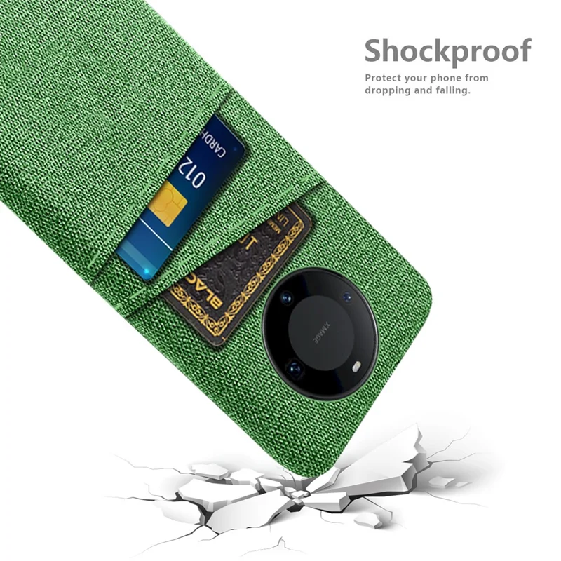 For Huawei Mate 60 Pro Hard PC Coated Cloth Phone Case Shockproof Cover with Dual Card Holder - Green