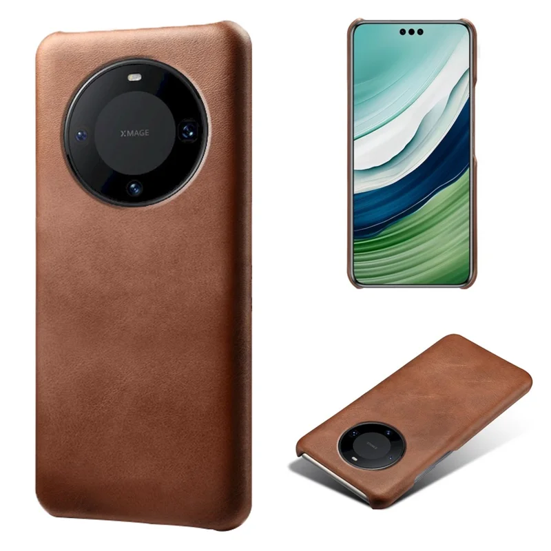 For Huawei Mate 60 Pro PU Leather + PC Cover Anti-Scratch Calf Texture Cell Phone Cover - Brown