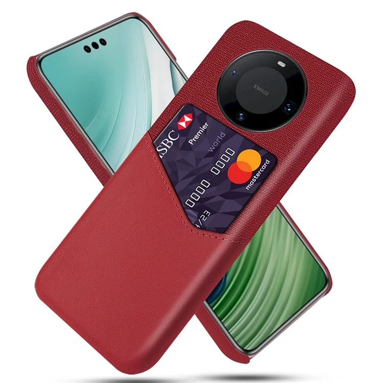 For Huawei Mate 60 Pro+ Card Holder Back Cover Cloth+PC+PU Leather Phone Case - Red