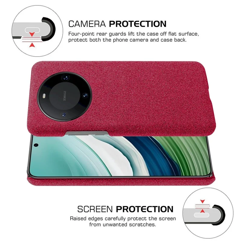 Smartphone Cover for Huawei Mate 60 , Shockproof Cloth+PC Shell Phone Case - Red
