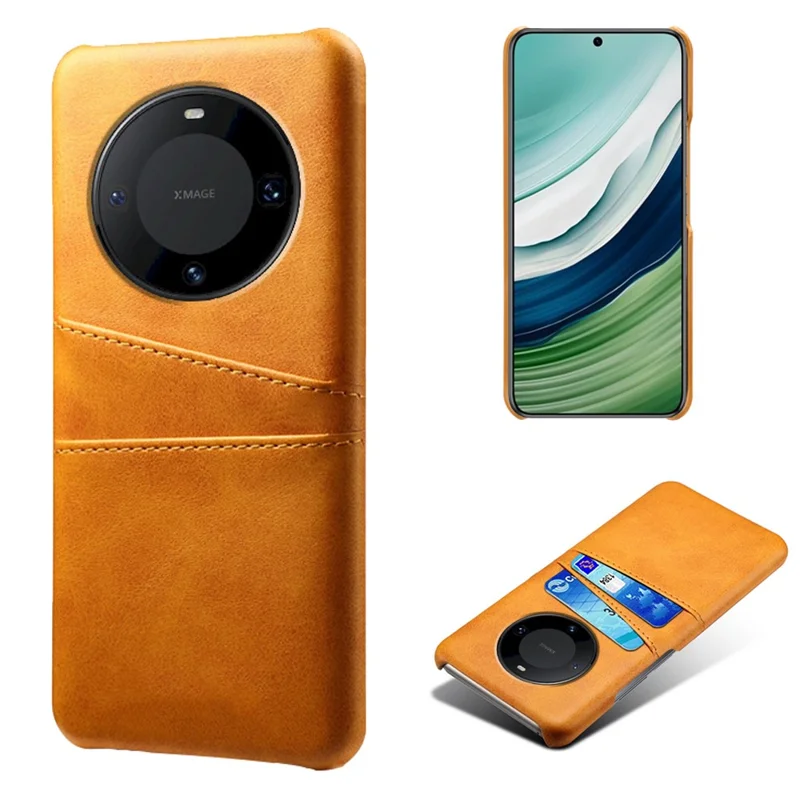Para Huawei Mate 60 PU Leather Coated PC Phone Case Smartphone Cover with Dual Card Slots - Orange