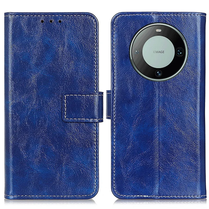Para Huawei Mate 60 Retro Crazy Horse Texture PU Leather Shell Wallet Stand Phone Cover - Azul