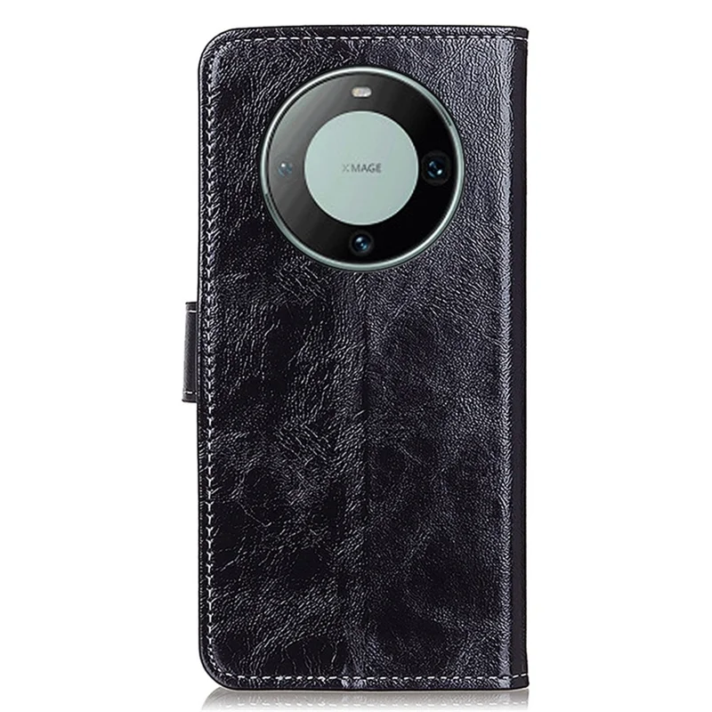 For Huawei Mate 60 Pro Crazy Horse Texture PU Leather Stand Cover Shockproof Wallet Phone Case - Black