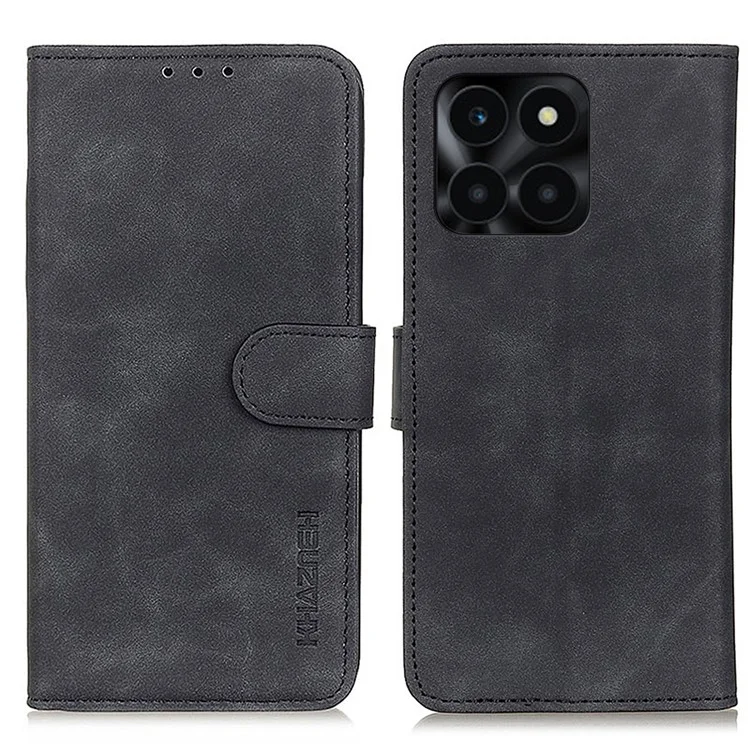 KHAZNEH For Honor X6a 4G Antipolvere Retro Texture Case Wallet Phone Cover Stand PU Leather Protection Shell - Nero
