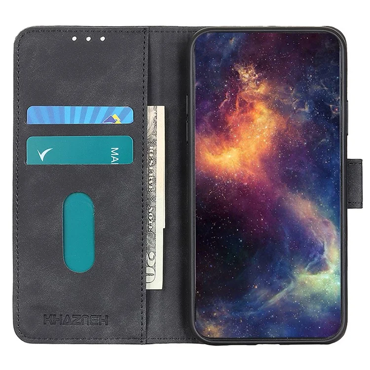 KHAZNEH For Honor X6a 4G Antipolvere Retro Texture Case Wallet Phone Cover Stand PU Leather Protection Shell - Nero