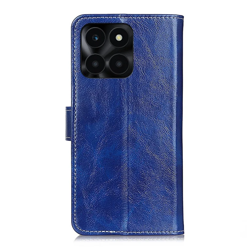 For Honor X6a 4G PU Leather Wallet Stand Shell Retro Crazy Horse Texture Phone Cover - Blue