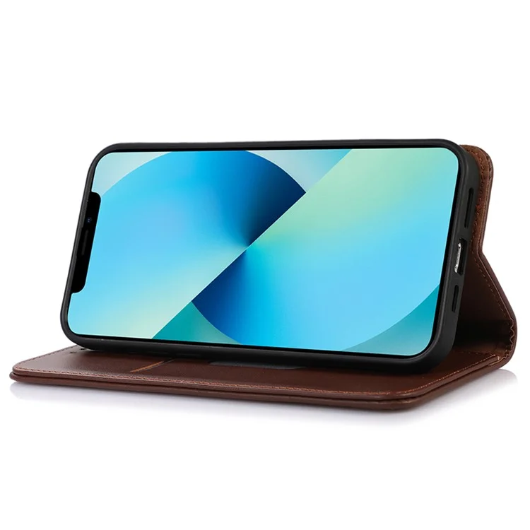 KHAZNEH для Huawei Mate 60 Genuine Cow Leather Phone Case RFID Blocking Wallet Stand Cover - Brown