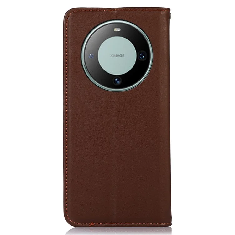 KHAZNEH для Huawei Mate 60 Genuine Cow Leather Phone Case RFID Blocking Wallet Stand Cover - Brown