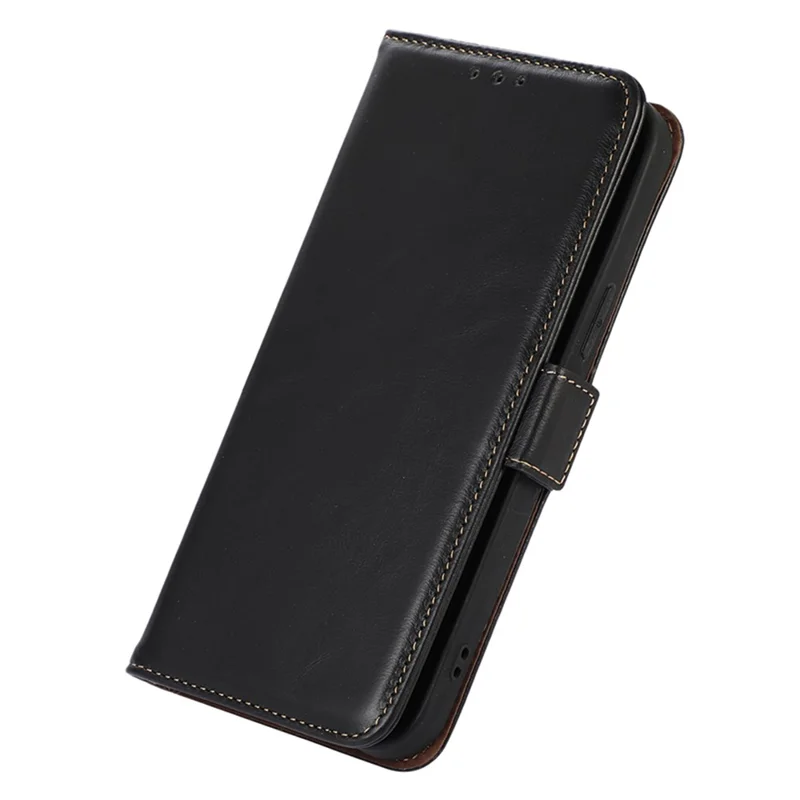 Para el caso del teléfono Huawei Mate 60 Genuine Cow Leather, cartera plegable con bloqueo RFID - Negro