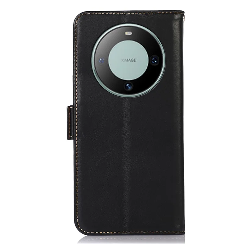 Para el caso del teléfono Huawei Mate 60 Genuine Cow Leather, cartera plegable con bloqueo RFID - Negro