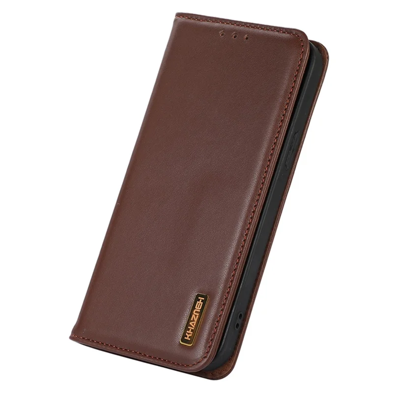 KHAZNEH для Huawei Mate 60 Pro Nappa Texture RFID Blocking Wallet Cover Genuine Cowhide Leather Stand Case - Коричневый