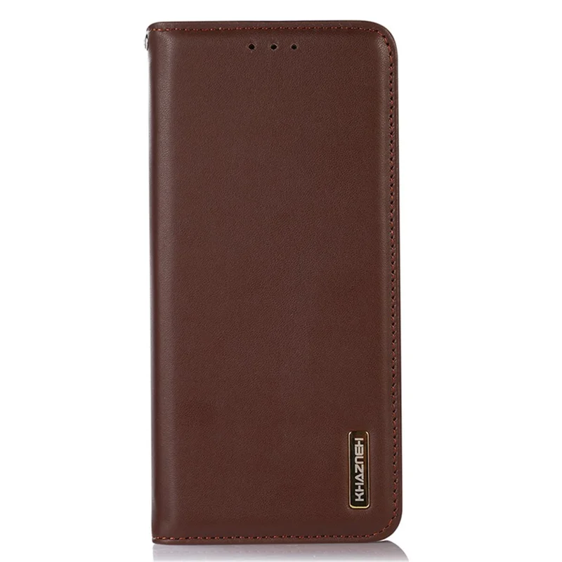 KHAZNEH для Huawei Mate 60 Pro Nappa Texture RFID Blocking Wallet Cover Genuine Cowhide Leather Stand Case - Коричневый