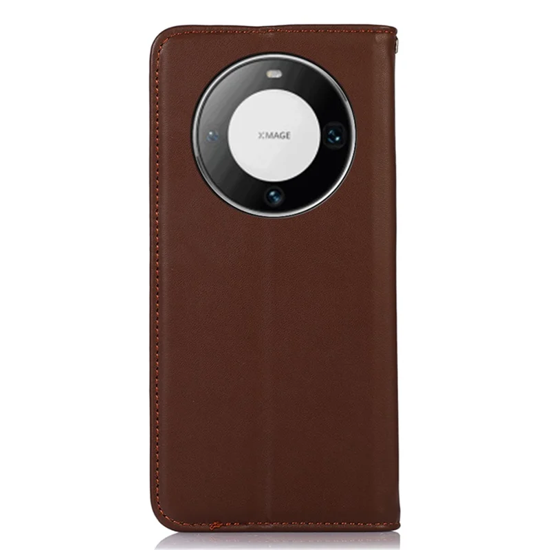 KHAZNEH для Huawei Mate 60 Pro Nappa Texture RFID Blocking Wallet Cover Genuine Cowhide Leather Stand Case - Коричневый