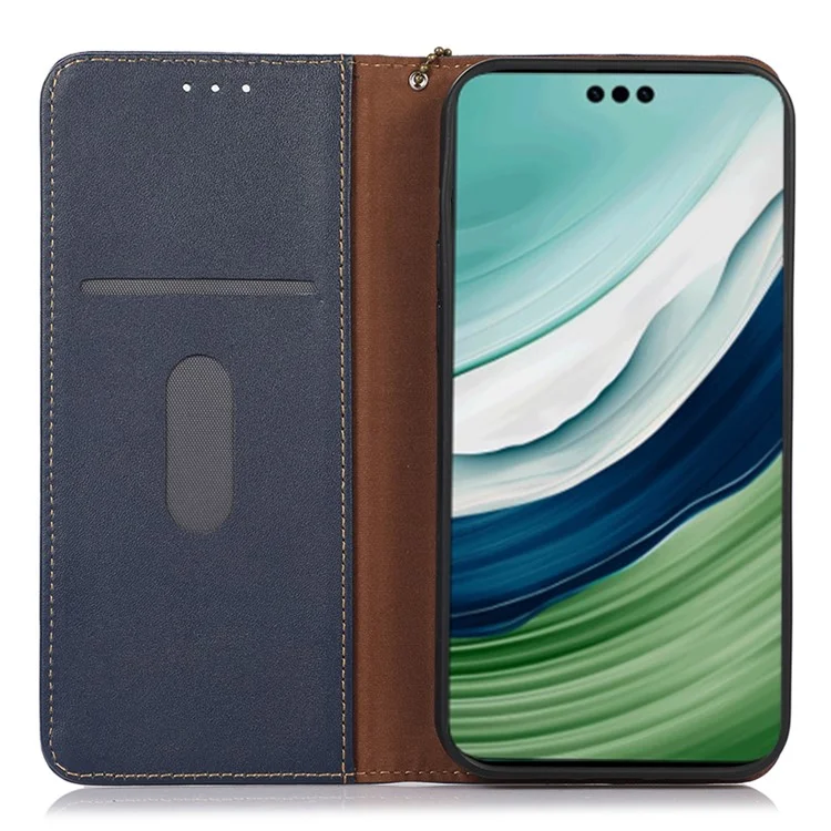 KHAZNEH Для Huawei Mate 60 Pro Nappa Texture RFID Blocking Wallet Cover Genuine Cowhide Leather Stand Case - Blue