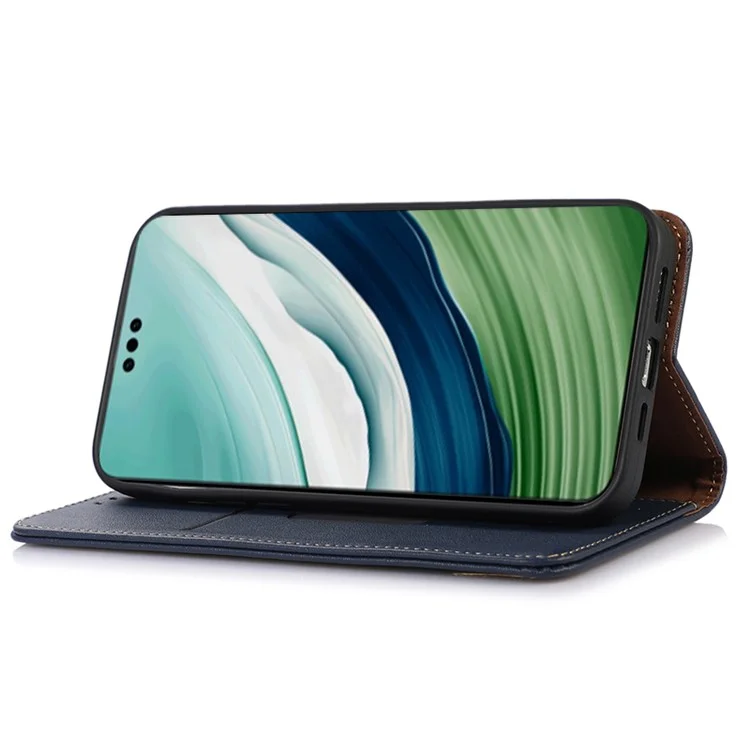 KHAZNEH Для Huawei Mate 60 Pro Nappa Texture RFID Blocking Wallet Cover Genuine Cowhide Leather Stand Case - Blue