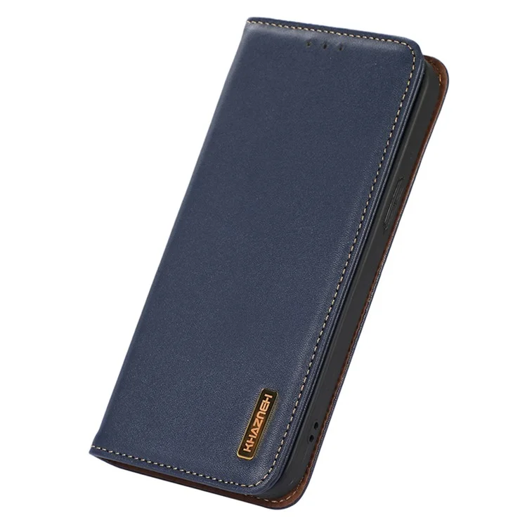 KHAZNEH Для Huawei Mate 60 Pro Nappa Texture RFID Blocking Wallet Cover Genuine Cowhide Leather Stand Case - Blue