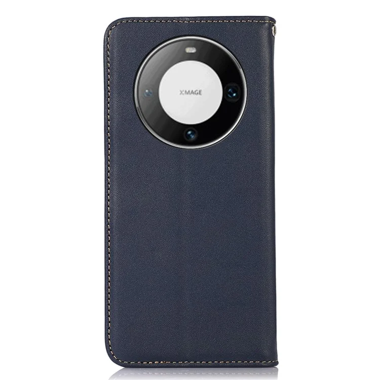 KHAZNEH Для Huawei Mate 60 Pro Nappa Texture RFID Blocking Wallet Cover Genuine Cowhide Leather Stand Case - Blue