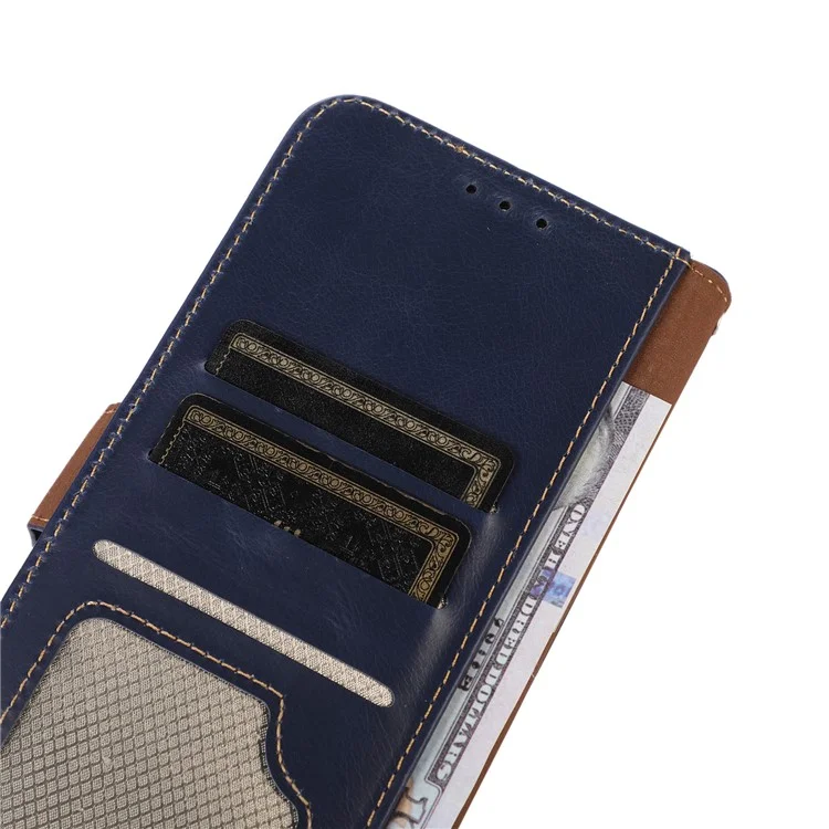 Per Huawei Mate 60 Pro Genuine Cow Leather RFID Blocking Wallet Phone Case Anti-drop Stand Cover - Blue