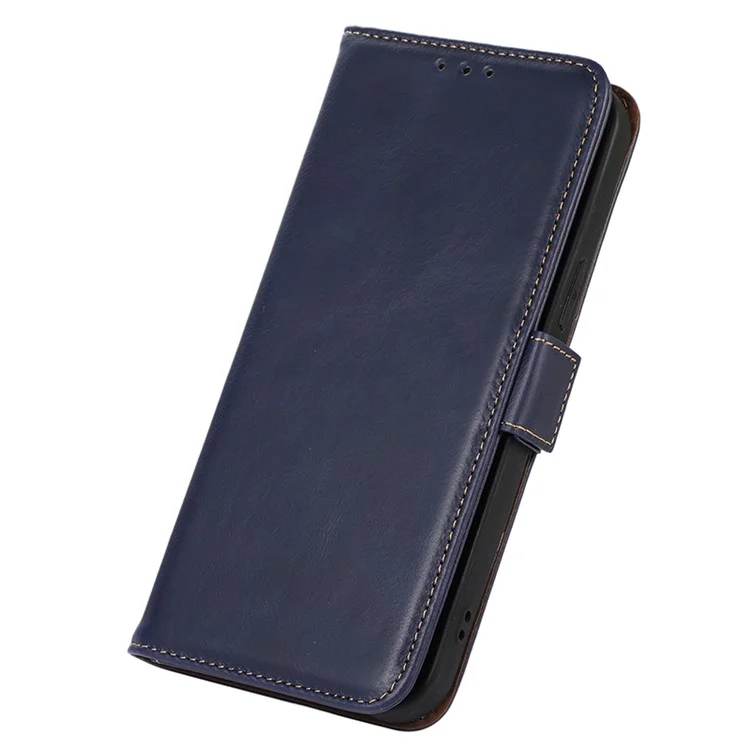 Per Huawei Mate 60 Pro Genuine Cow Leather RFID Blocking Wallet Phone Case Anti-drop Stand Cover - Blue