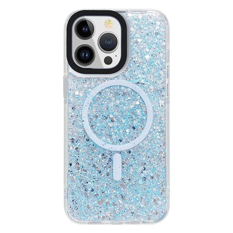 For iPhone 15 Pro Sparkly Glitter TPU + Acrylic Phone Case Protective Shell Cover Compatible with MagSafe - Blue