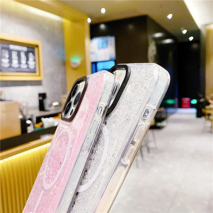 For iPhone 15 Pro Sparkly Glitter TPU + Acrylic Phone Case Protective Shell Cover Compatible with MagSafe - Blue