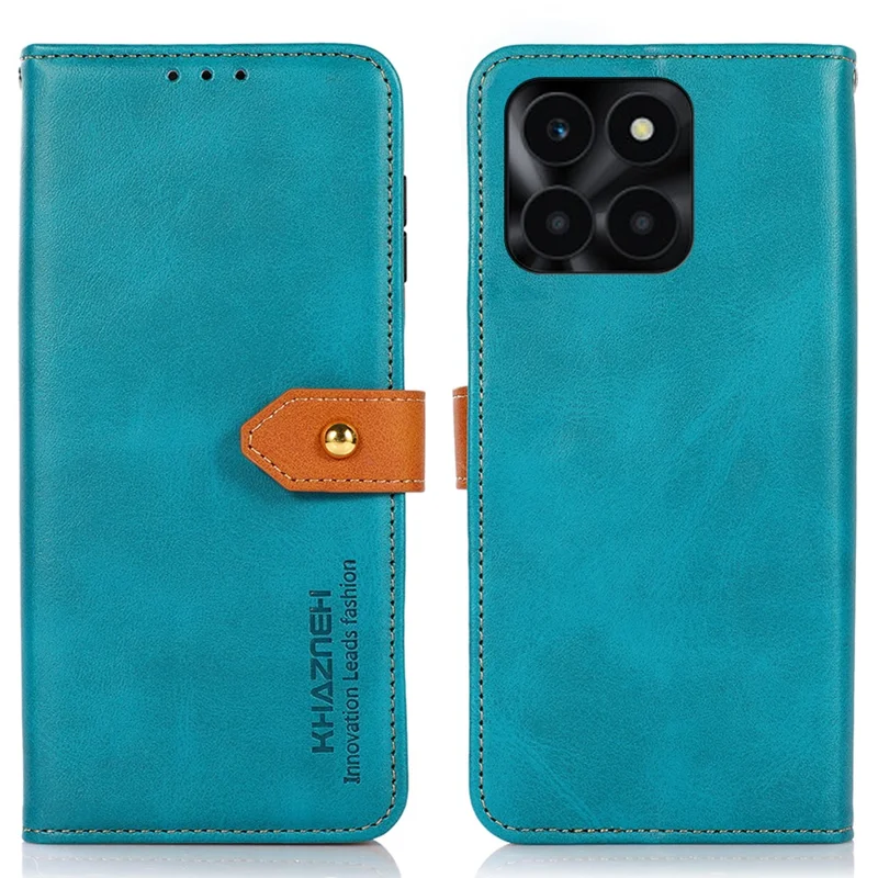 KHAZNEH For Honor X6a 4G PU Leather Stand Case Cowhide Texture Wallet Phone Cover - Blue