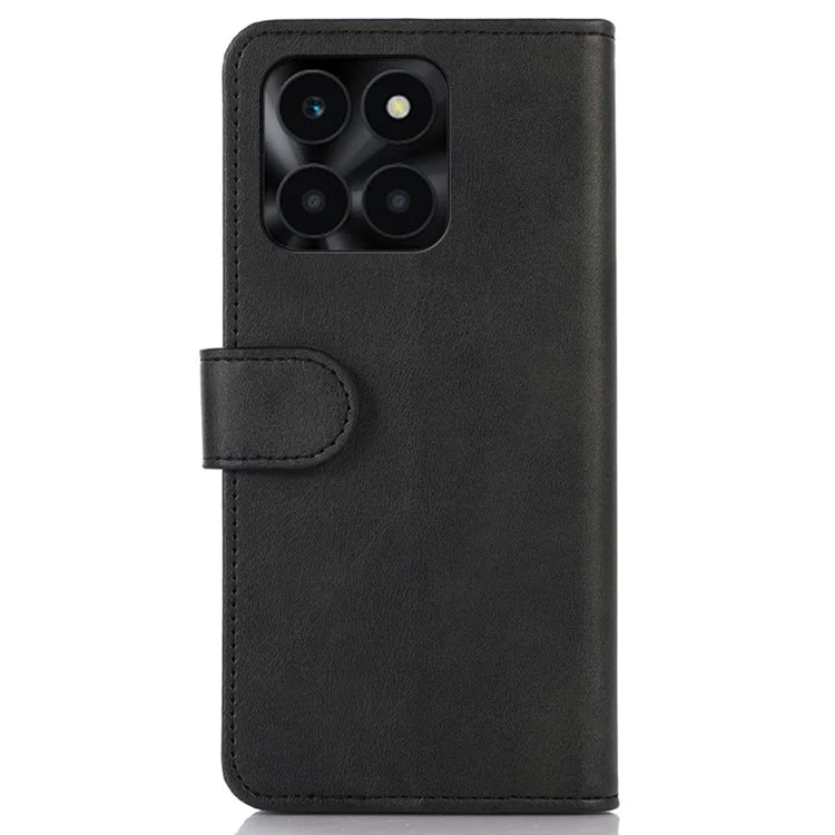 For Honor X6a 4G Phone Case Wallet Stand Anti-Scratch PU Leather Cowhide Texture Cell Phone Cover - Black