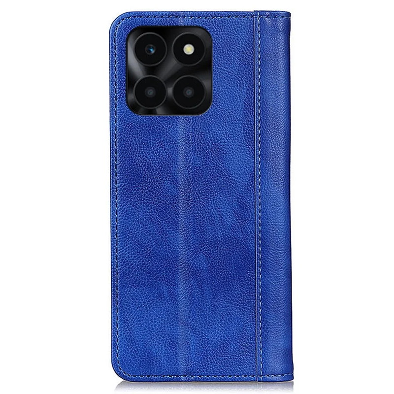 For Honor X6a 4G Anti-Scratch Split Leather Cover Litchi Texture Phone Case Wallet Stand Protection Shell - Blue