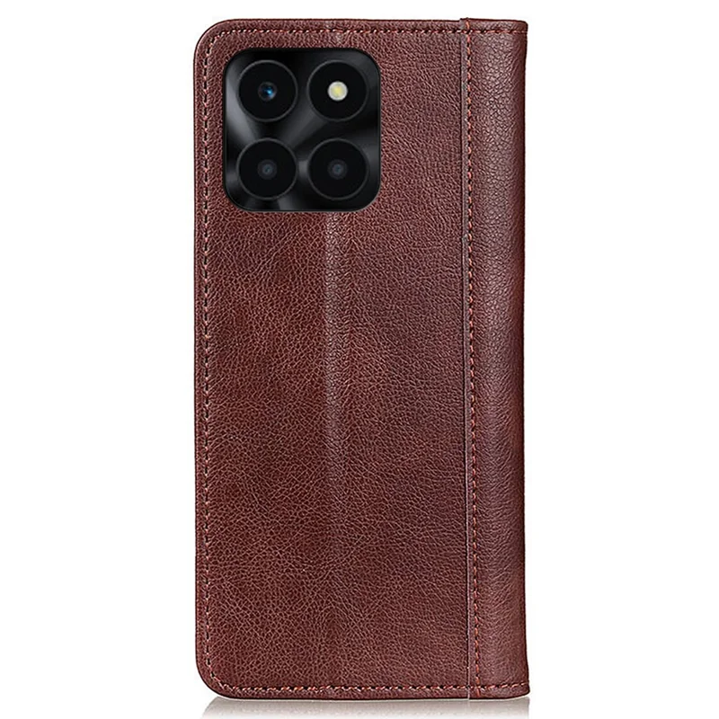 For Honor X6a 4G Anti-Scratch Split Leather Cover Litchi Texture Phone Case Wallet Stand Protection Shell - Brown