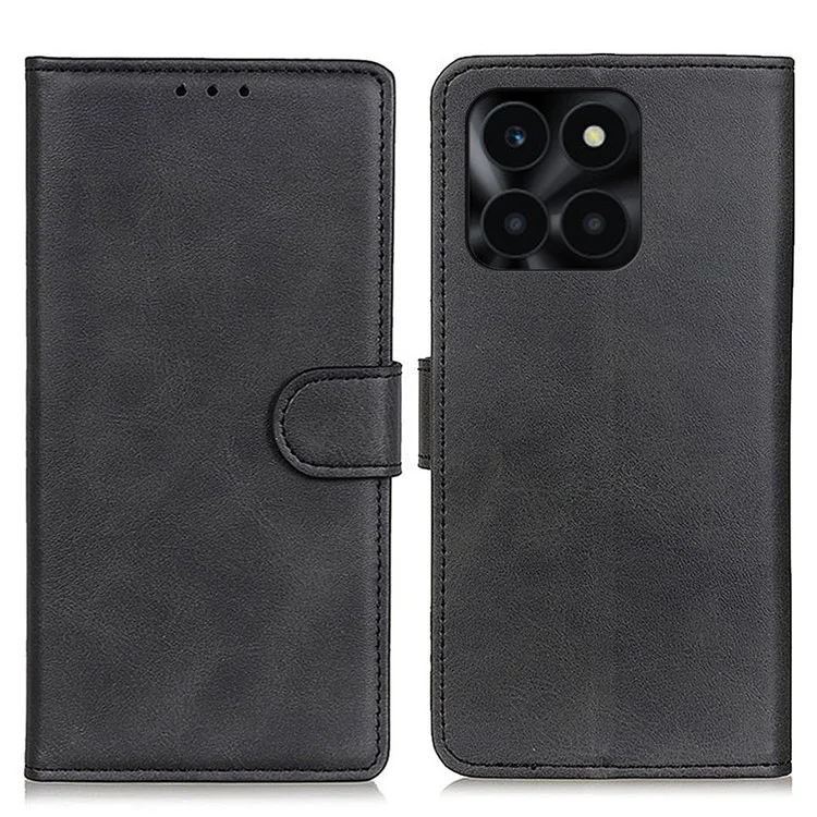 Funda de teléfono resistente a los golpes For Honor X6a 4G con textura de cuero de vaca y piel sintética - Negro