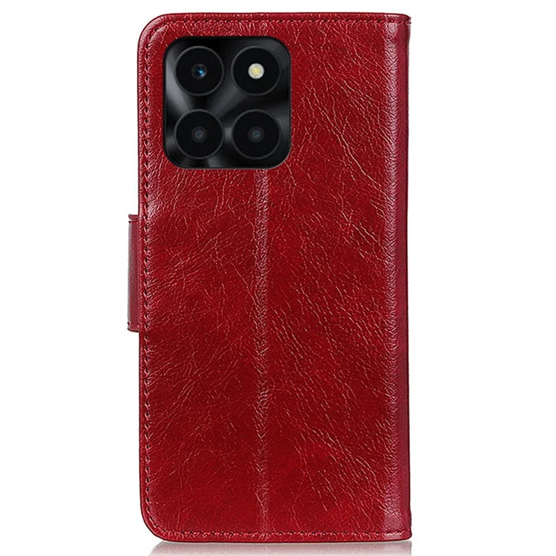 For Honor X6a 4G Split Leather Nappa Texture Stand Wallet Case Drop Protection Phone Cover - Red
