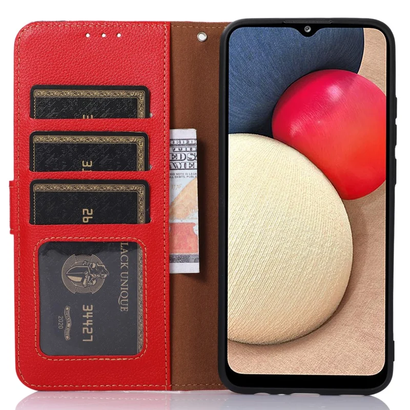 KHAZNEH For Honor X6a 4G RFID Blocking Wallet Case Litchi Texture PU Leather Phone Cover - Red