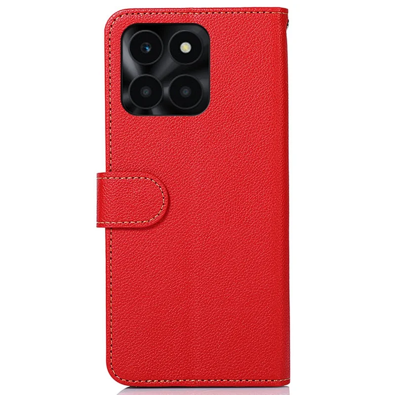 KHAZNEH For Honor X6a 4G RFID Blocking Wallet Case Litchi Texture PU Leather Phone Cover - Red