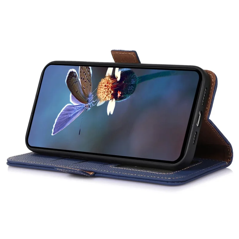 For Honor X6a 4G RFID Blocking Phone Wallet Case Genuine Cow Leather Cover with Stand - Sapphire