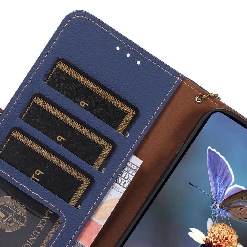 For Honor X6a 4G RFID Blocking Phone Wallet Case Genuine Cow Leather Cover with Stand - Sapphire