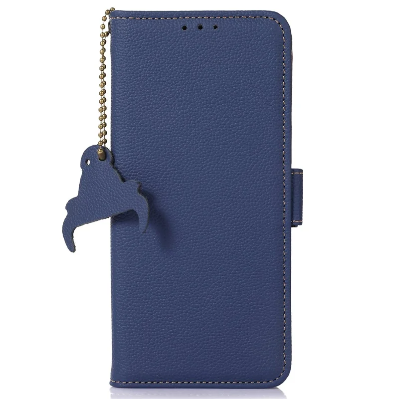 For Honor X6a 4G RFID Blocking Phone Wallet Case Genuine Cow Leather Cover with Stand - Sapphire