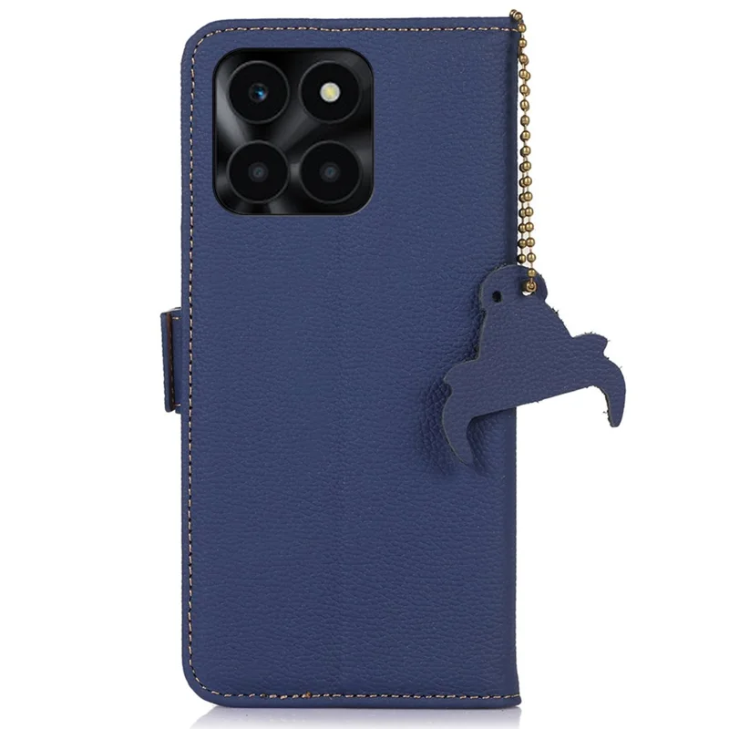 For Honor X6a 4G RFID Blocking Phone Wallet Case Genuine Cow Leather Cover with Stand - Sapphire