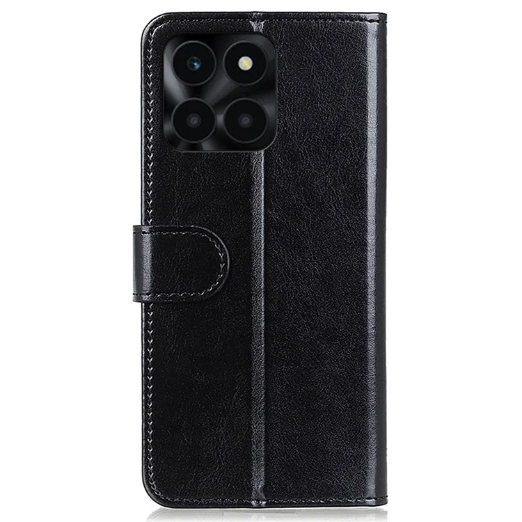For Honor X6a 4G Slim-fit PU Leather Phone Case Crazy Horse Texture Wallet Stand Cover - Black