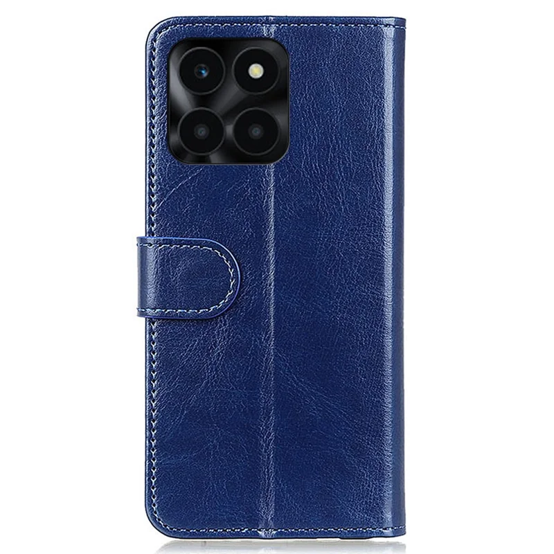 For Honor X6a 4G Slim-fit PU Leather Phone Case Crazy Horse Texture Wallet Stand Cover - Blue