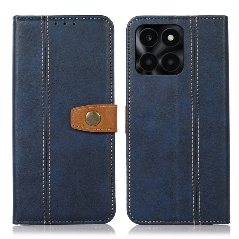 For Honor X6a 4G PU Leather Mobile Phone Case Wallet Stand Calf Texture Smartphone Cover - Sapphire