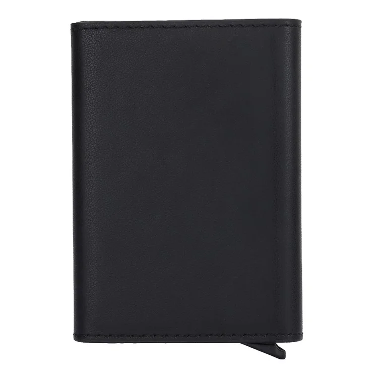RFID Blocking Automatic Pop Up Card Case PU Leather + Metal Credit Card Holder Purse Wallet - Black