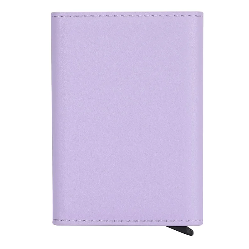 RFID Blocking Automatic Pop Up Card Case PU Leather + Metal Credit Card Holder Purse Wallet - Purple
