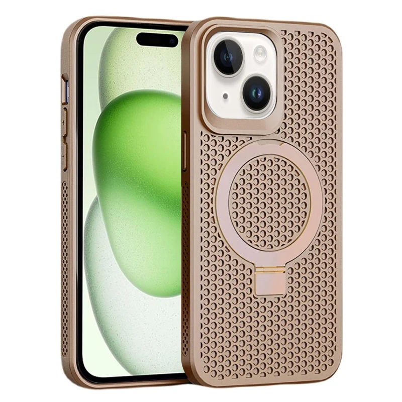 For iPhone 15 Magnetic Phone Case Rubberized TPU Heat Dissipation Kickstand Cover - Pink