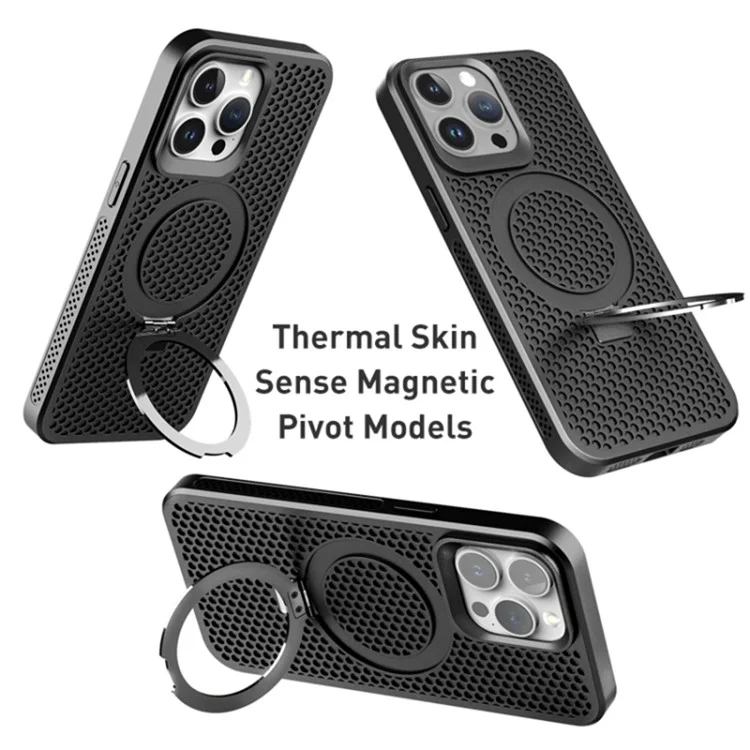 Para iPhone 15 Pro Max Capa magnética de TPU revestida de borracha com suporte - Preto