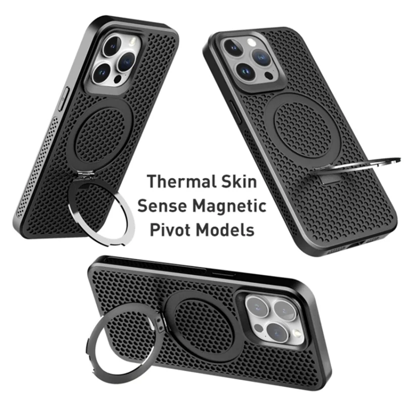For iPhone 15 Pro Max Rubberized TPU Magnetic Case Kickstand Breathable Heat Dissipation Phone Cover - Purple