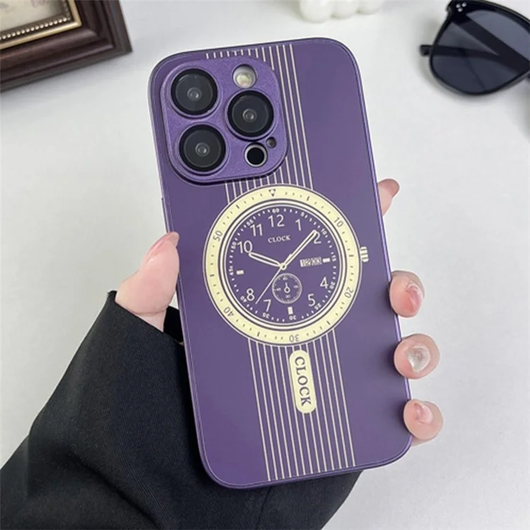 Clock Design Magnetic Case for iPhone 15 Pro Max Soft TPU Shockproof Phone Cover with Lens Film - Purple