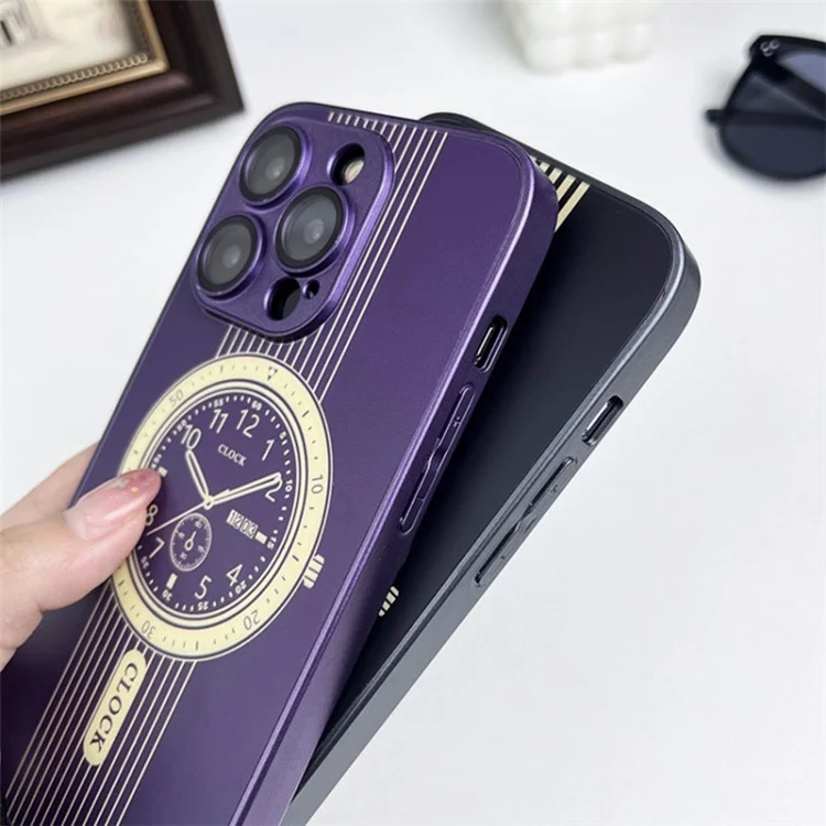 Clock Design Magnetic Case for iPhone 15 Pro Max Soft TPU Shockproof Phone Cover with Lens Film - Purple